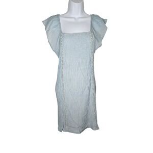 KUT From The Kloth Blue Mini Dress Square Neck Flutter Sleeve Smocked Casual